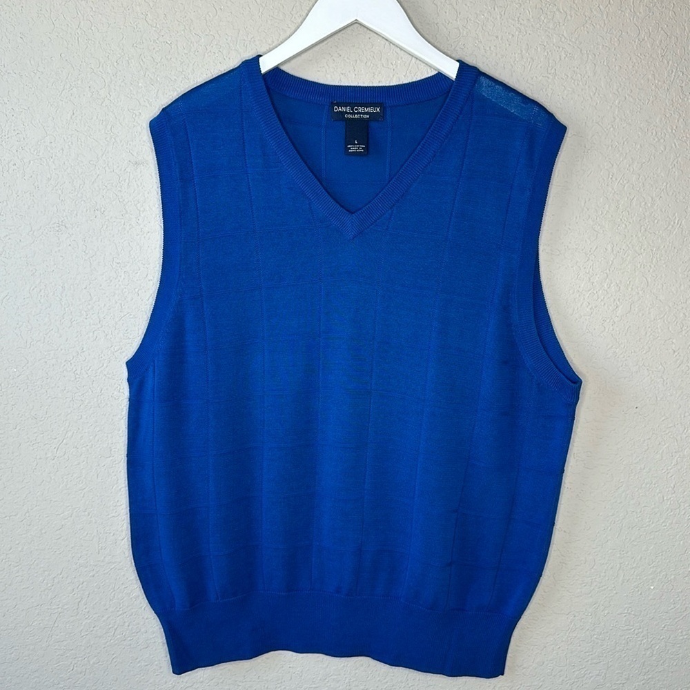 Daniel Cremieux Collection 100% Cotton Cobalt Blue Knit Sweater Vest Size Large‎